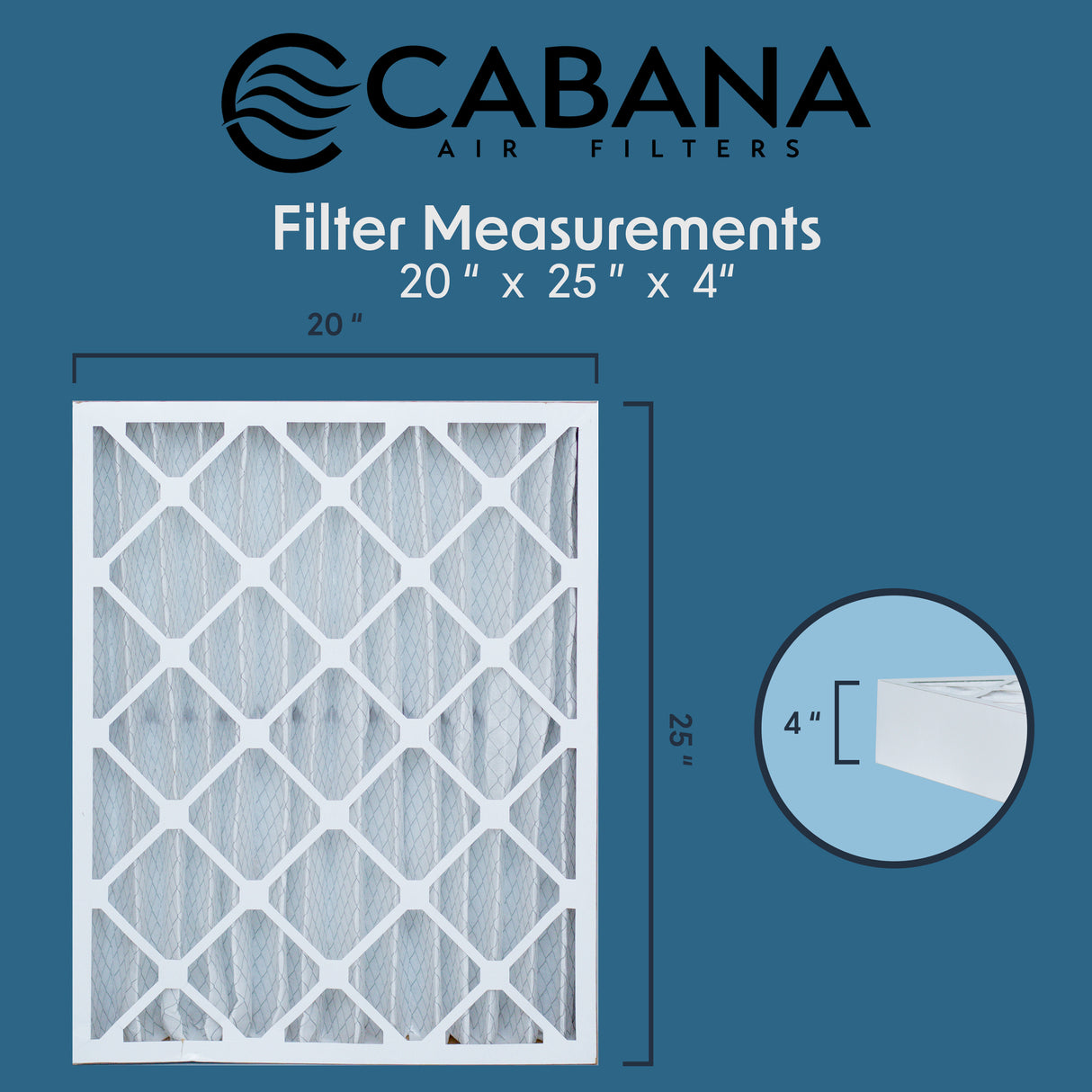 Cabana Filters 20x25x4 AC Furnace Air Filter Capture Unwanted Particles, Pleated Furnace Filter HVAC AC Filters - Made in the USA - 2 Pack