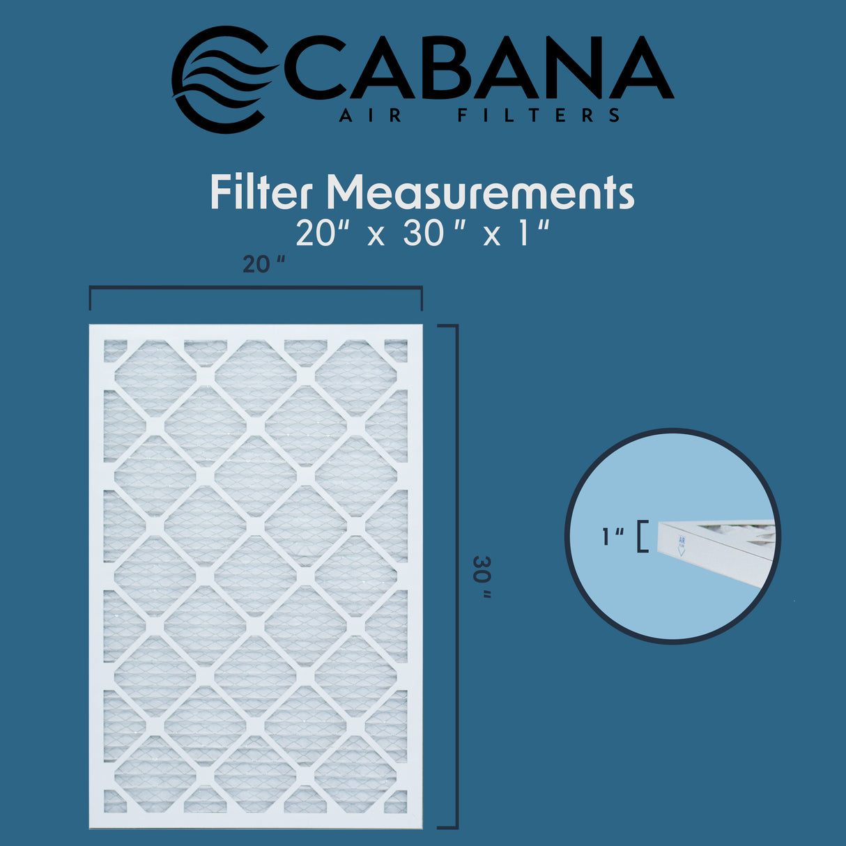 Cabana Filters 20x30x1 AC Furnace Air Filter Capture Unwanted Particles, Pleated Furnace Filter HVAC AC Filters - Made in the USA - 6 Pack