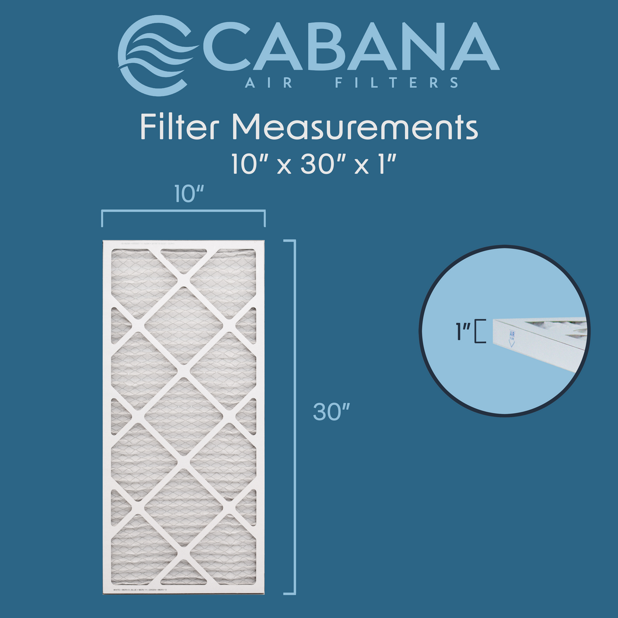 Cabana Filters 10x30x1 AC Furnace Air Filter Capture Unwanted Particles, Pleated Furnace Filter HVAC AC Filters - Made in the USA - 6 Pack