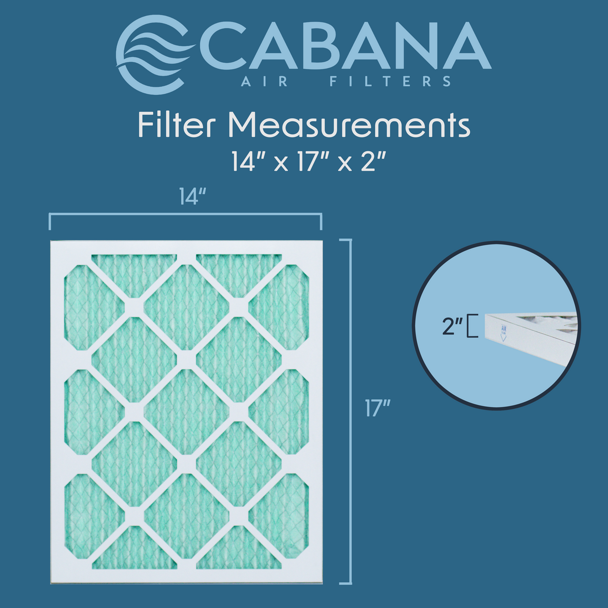 Cabana Filters 14x17x2 AC Furnace Air Filter Capture Unwanted Particles, Pleated Furnace Filter HVAC AC Filters - Made in the USA - 6 Pack