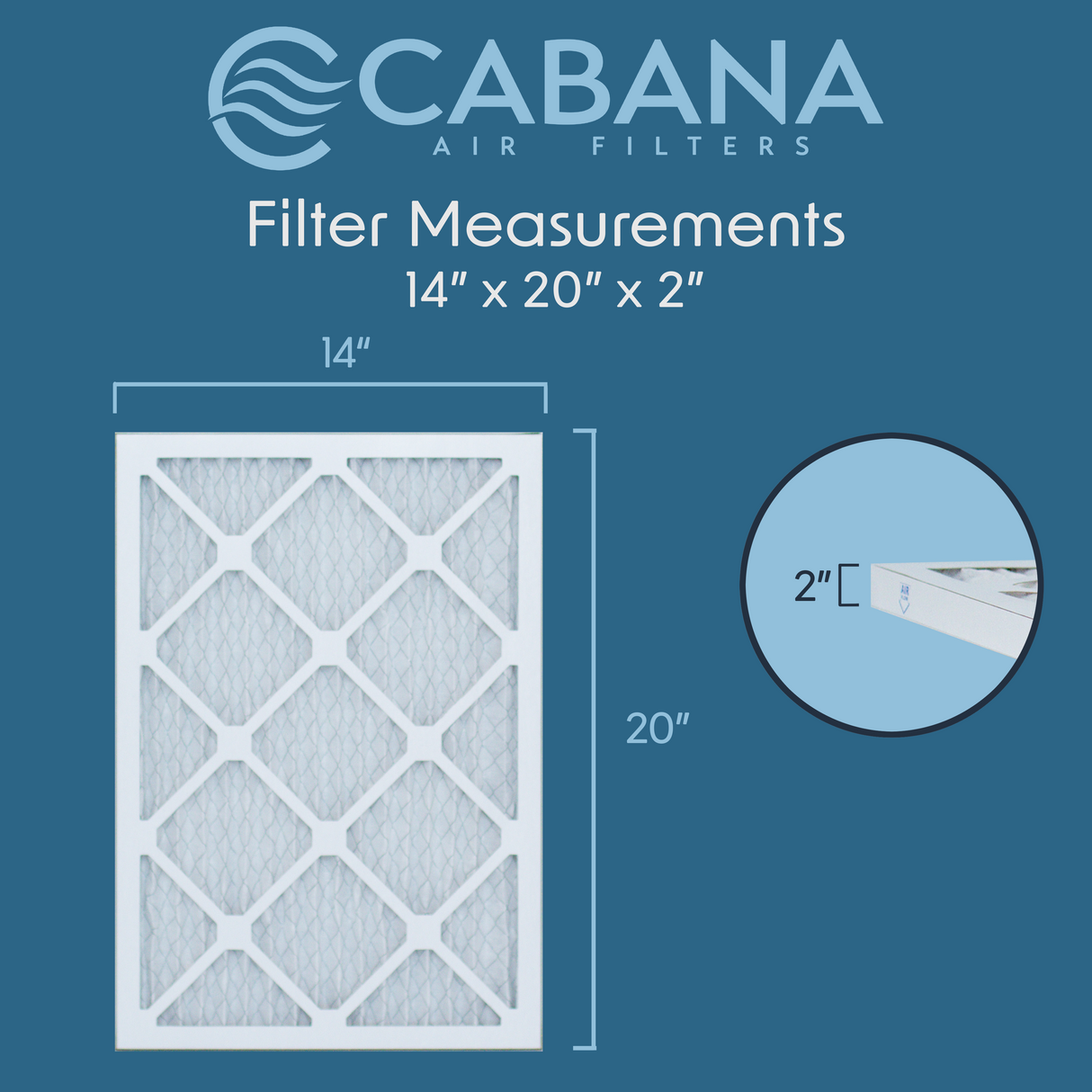 Cabana Filters 14x20x2 AC Furnace Air Filter Capture Unwanted Particles, Pleated Furnace Filter HVAC AC Filters - Made in the USA - 6 Pack