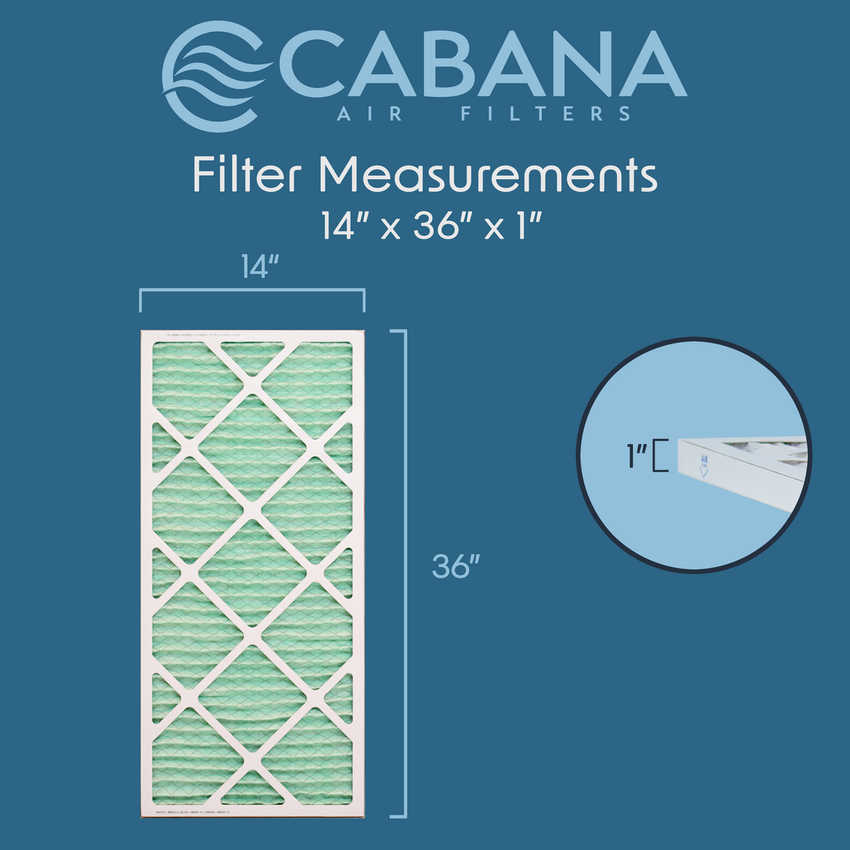 Cabana Filters 14x36x1 AC Furnace Air Filter Capture Unwanted Particles, Pleated Furnace Filter HVAC AC Filters - Made in the USA - 6 Pack