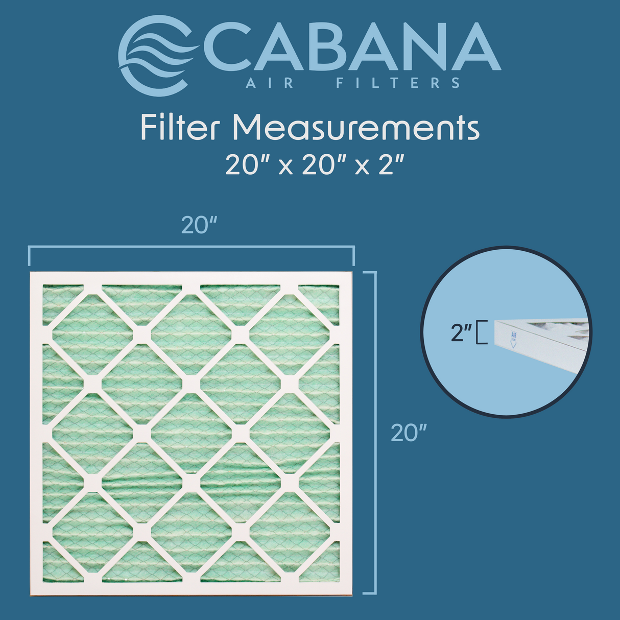 Cabana Filters 20x20x2 AC Furnace Air Filter Capture Unwanted Particles, Pleated Furnace Filter HVAC AC Filters - Made in the USA - 6 Pack