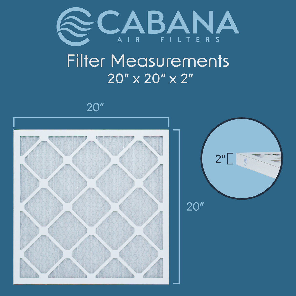 Cabana Filters 20x20x2 AC Furnace Air Filter Capture Unwanted Particles, Pleated Furnace Filter HVAC AC Filters - Made in the USA - 6 Pack