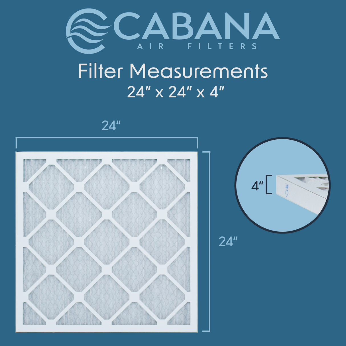Cabana Filters 24x24x4 AC Furnace Air Filter Capture Unwanted Particles, Pleated Furnace Filter HVAC AC Filters - Made in the USA - 3 Pack