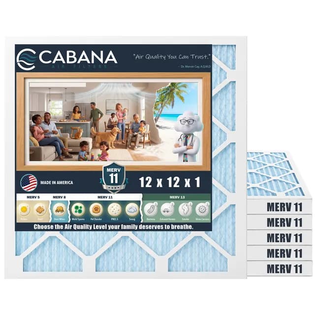Cabana MERV 11 air filter, 12 x 12 x 1 in, 6-pack