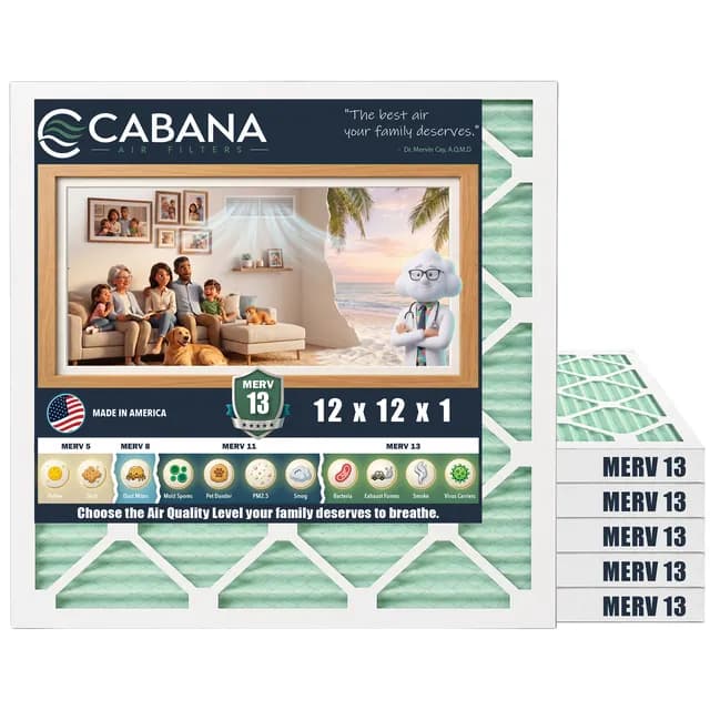 Cabana MERV 13 air filter, 12 x 12 x 1 in, 6-pack