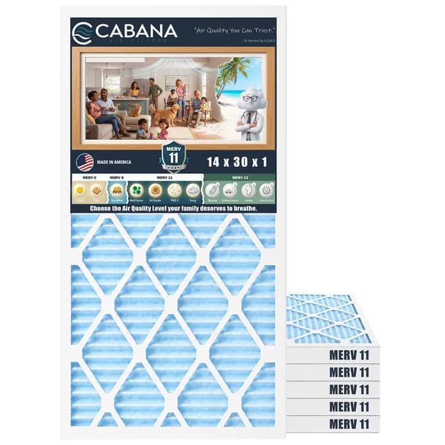 Cabana MERV 11 air filter, 14 x 30 x 1 in, 6-pack