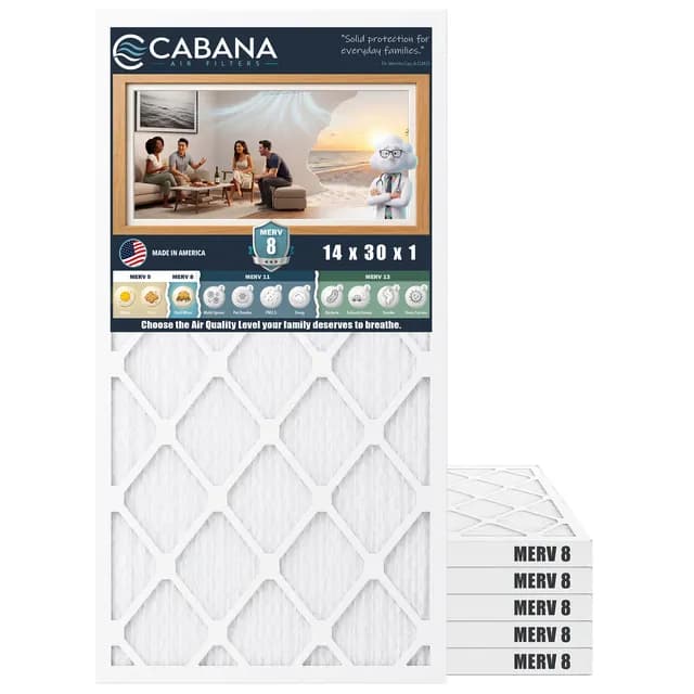 Cabana MERV 8 air filter, 14 x 30 x 1 in, 6-pack
