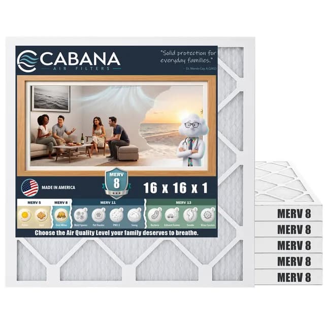 Cabana MERV 8 air filter, 16 x 16 x 1 in, 6-pack