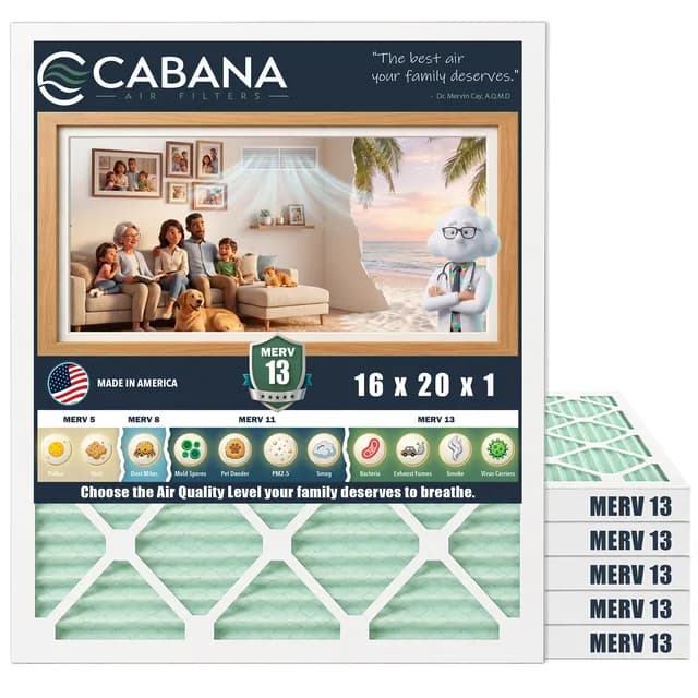 Cabana MERV 13 air filter, 16 x 20 x 1 in, 6-pack