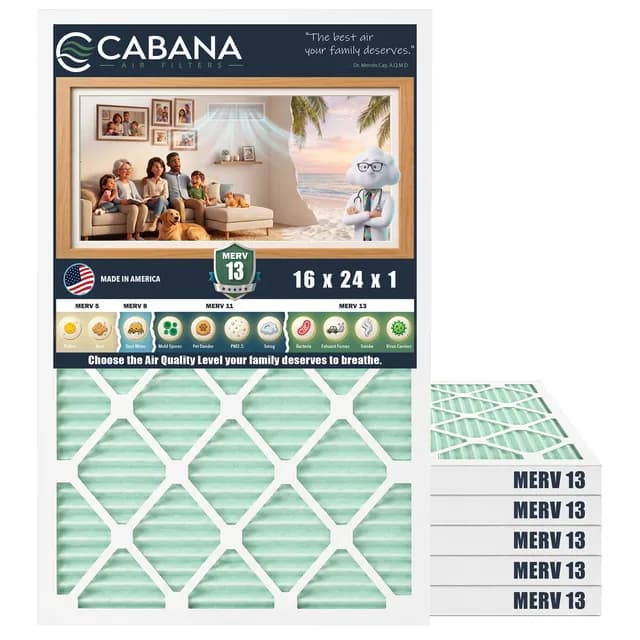 Cabana MERV 13 air filter, 16 x 24 x 1 in, 6-pack