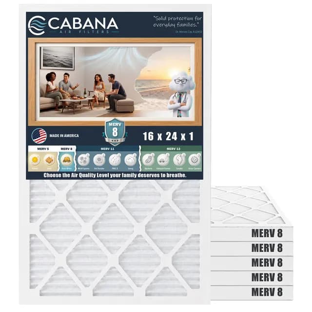 Cabana MERV 8 air filter, 16 x 24 x 1 in, 6-pack