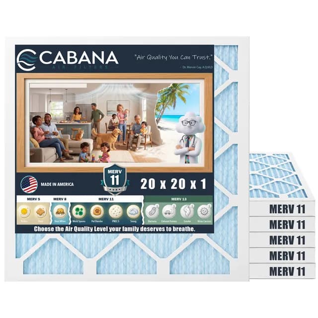 Cabana MERV 11 air filter, 20 x 20 x 1 in, 6-pack