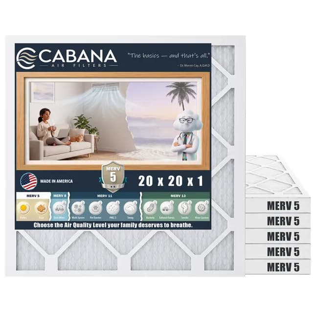 Cabana MERV 5 air filter, 20 x 20 x 1 in, 6-pack