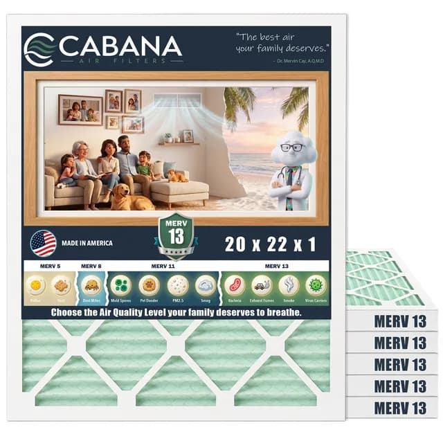 Cabana MERV 13 air filter, 20 x 22 x 1 in, 6-pack
