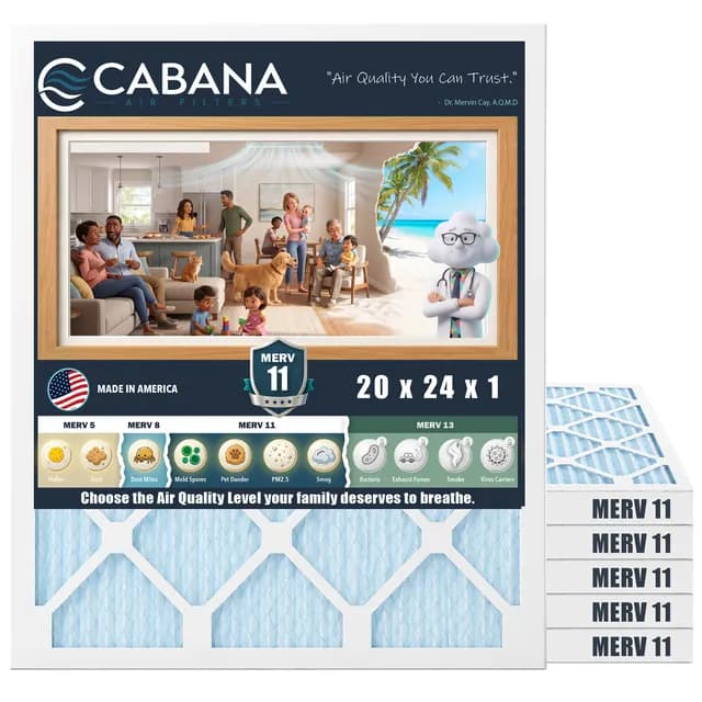 Cabana MERV 11 air filter, 20 x 24 x 1 in, 6-pack