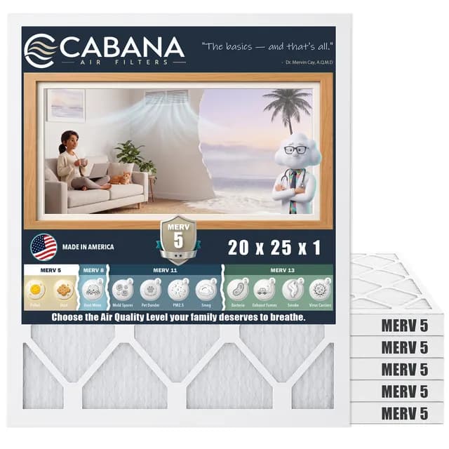 Cabana MERV 5 air filter, 20 x 25 x 1 in, 6-pack