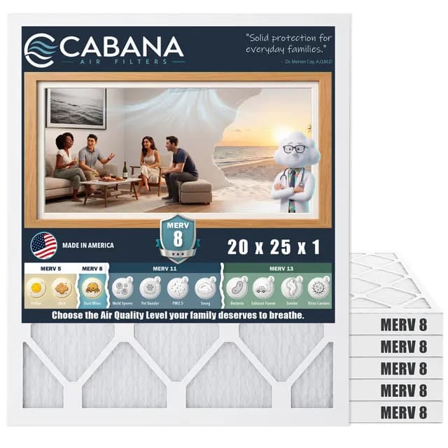 Cabana MERV 8 air filter, 20 x 25 x 1 in, 6-pack