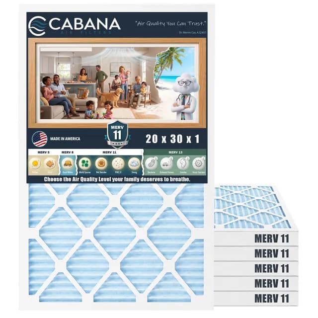 Cabana MERV 11 air filter, 20 x 30 x 1 in, 6-pack
