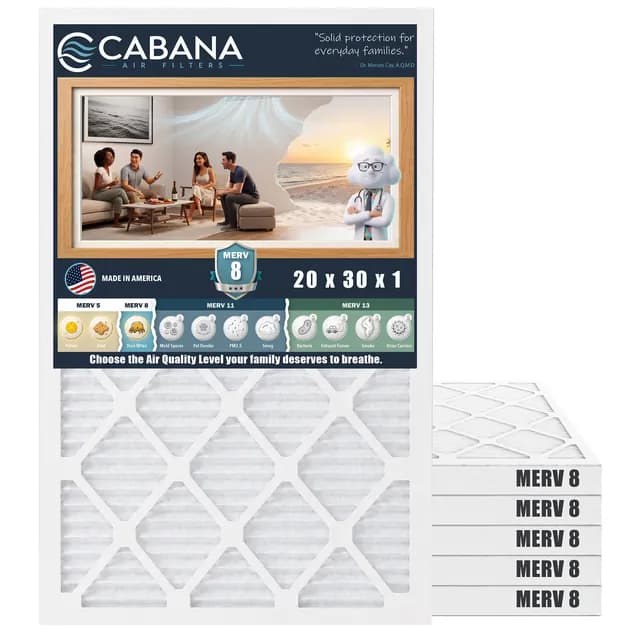 Cabana MERV 8 air filter, 20 x 30 x 1 in, 6-pack
