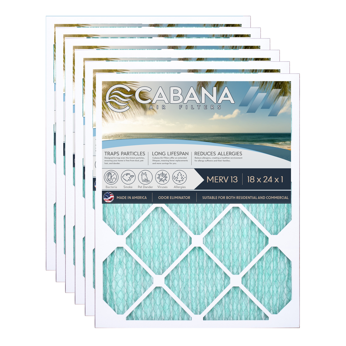 Cabana Filters 18x24x1 AC Furnace Air Filter Capture Unwanted Particles, Pleated Furnace Filter HVAC AC Filters - Made in the USA - 6 Pack