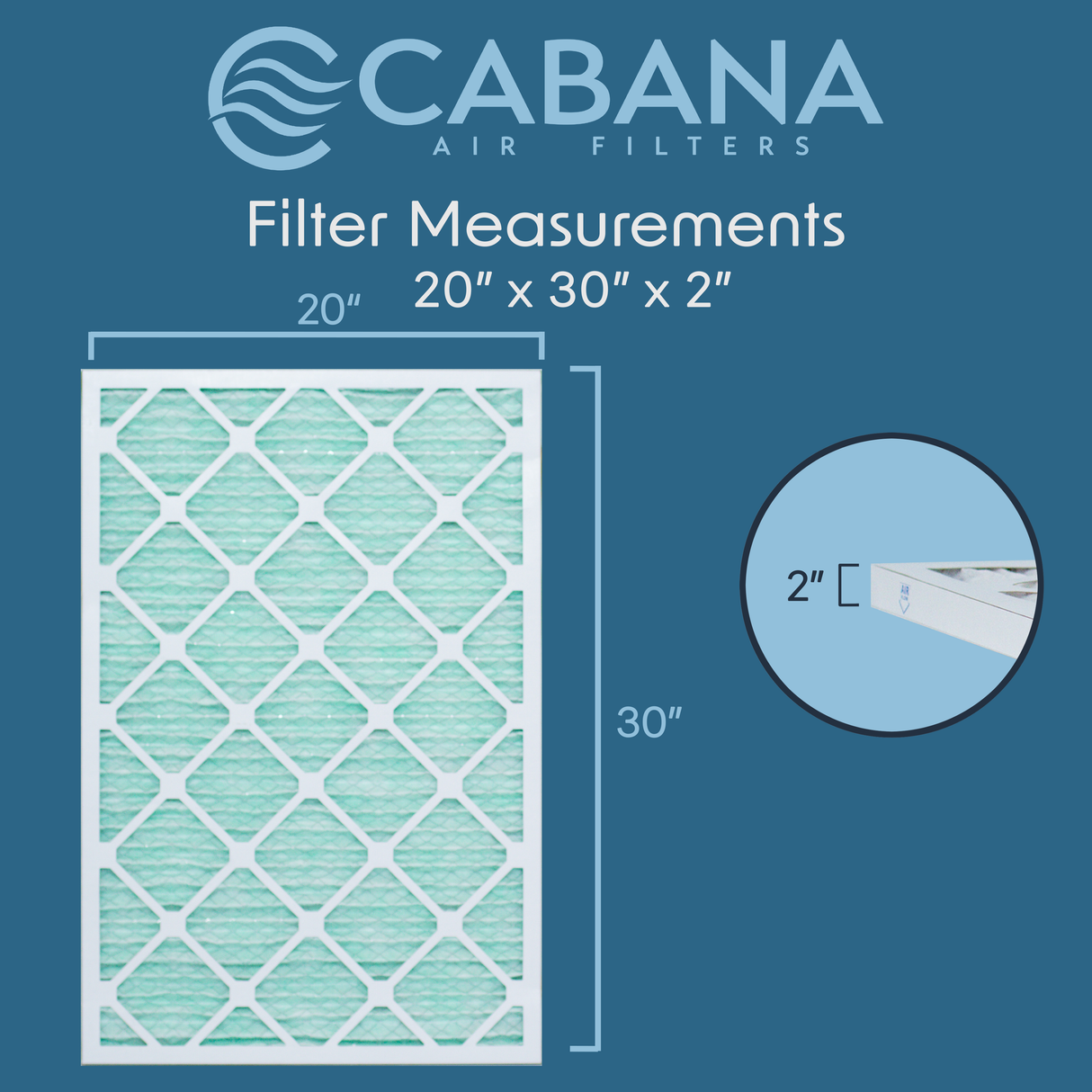 Cabana Filters 20x30x2 AC Furnace Air Filter Capture Unwanted Particles, Pleated Furnace Filter HVAC AC Filters - Made in the USA - 6 Pack
