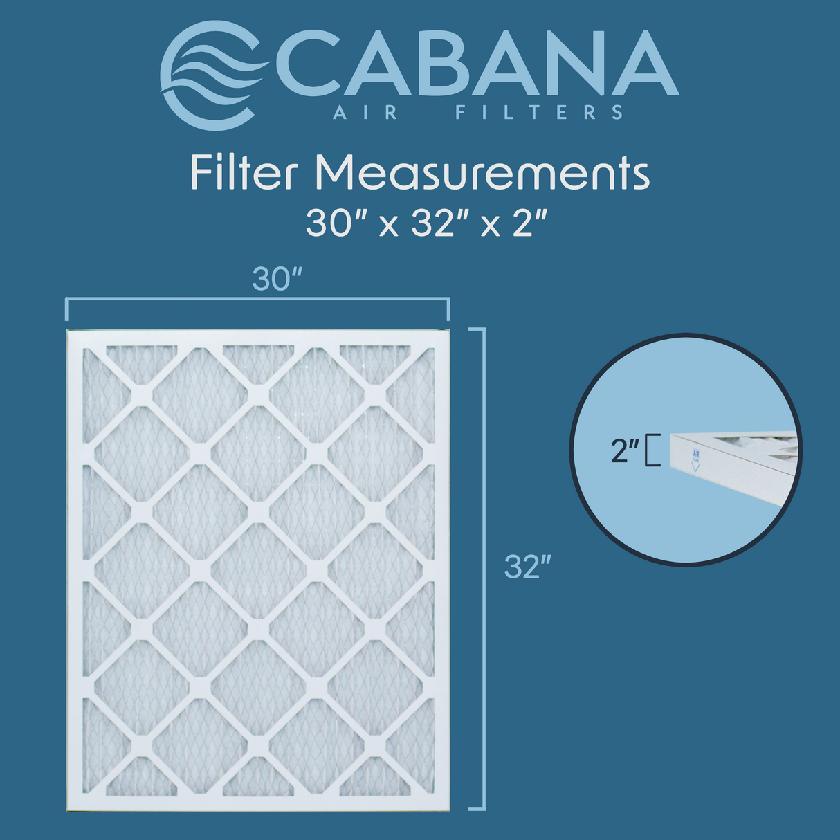 Cabana Filters 30x32x2 AC Furnace Air Filter Capture Unwanted Particles, Pleated Furnace Filter HVAC AC Filters - Made in the USA - 6 Pack